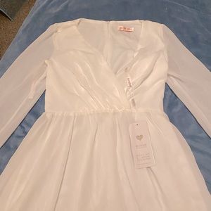 JJs House, white ankle length, zip-up, chiffon, classic dress